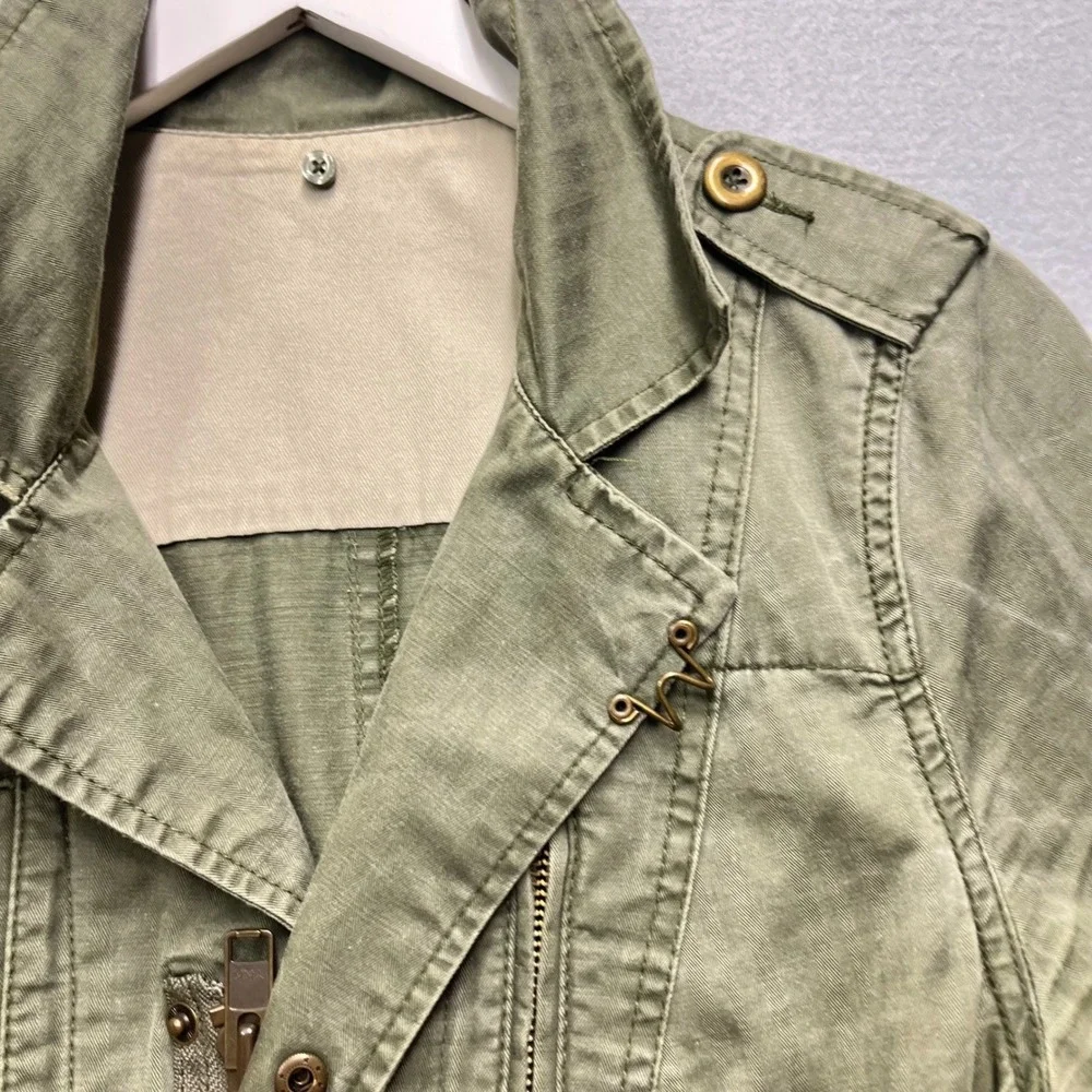 Free People Womens Olive Green Cotton Twill Military Field Jacket Fishtail Hem